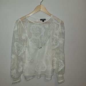 🆕 EXPRESS ivory lace long sleeve blouse size large